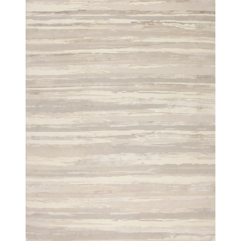 Modern Tibet Hand Knotted Striped Area Rug, Rectangle 9' x 12'