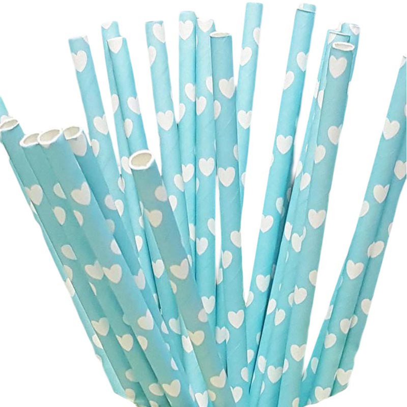 Paille de papier, Blanc / Bleu clair
