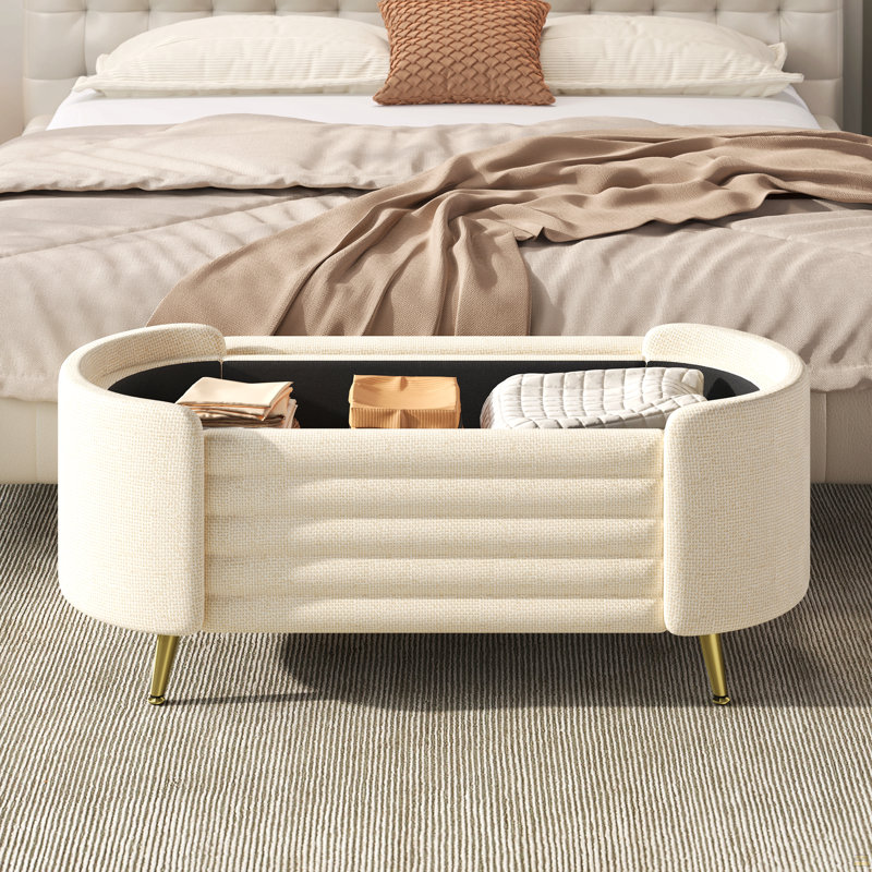 Banc moderne avec repose-pieds ovale avec grand espace de rangement et pieds en métal, Beige
