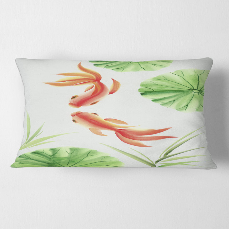 Housse et insert de coussin rectangulaire Goldfishes Parmi les feuilles de lotus