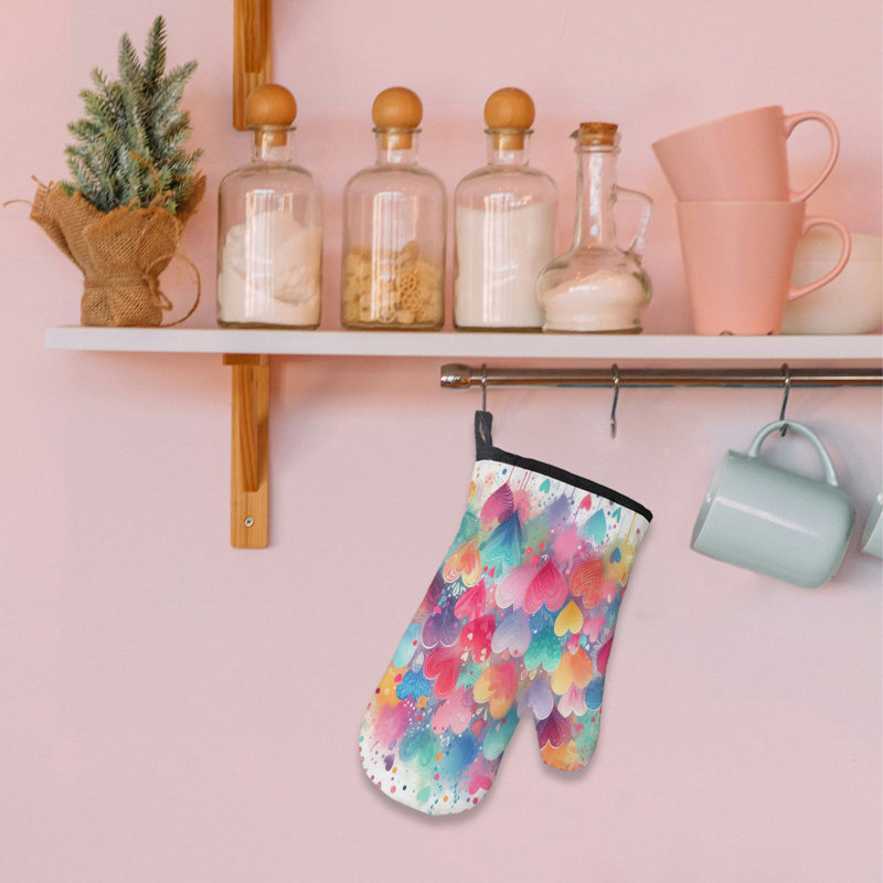 Paint Splashed Hearts Oven Mitt Cotton Twill