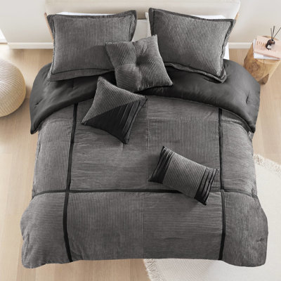 Literie 7 pièces en velours côtelé gris très grand - Tissu de régulation de la température à séchage rapide, idéal pour dormir