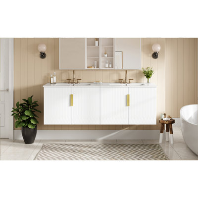 Ensemble de meuble-lavabo de salle de bain 60 po avec lavabo en céramique (séparé) 60 po avec lavabo simple en céramique à 3 trous et meuble-lavabo avec portes à fermeture douce