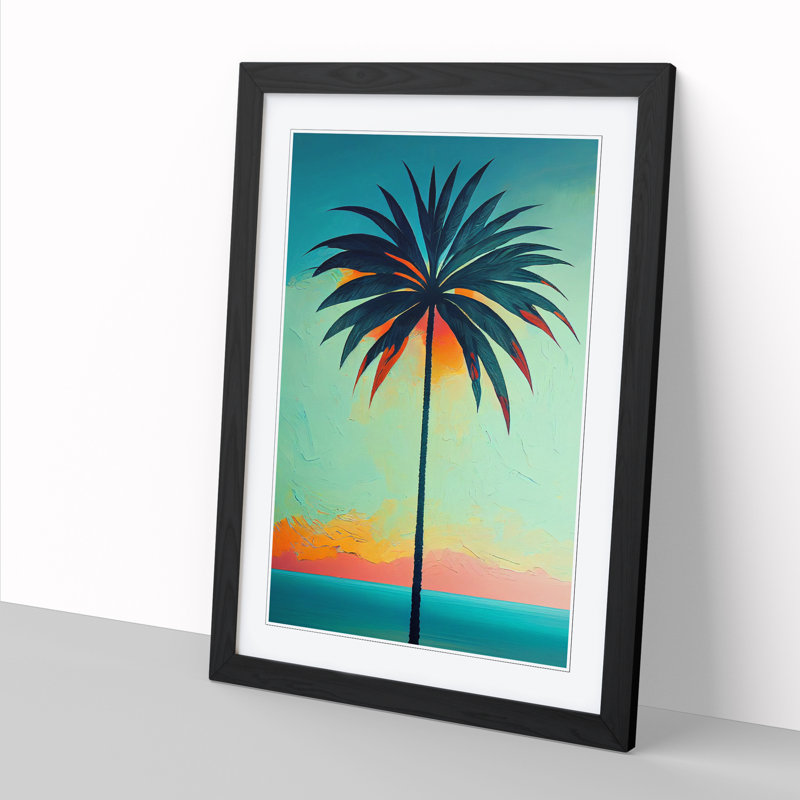 Palm Tree Palette Knife - Single Picture Frame Print, Black, 64cm H x 46cm W x 2cm D