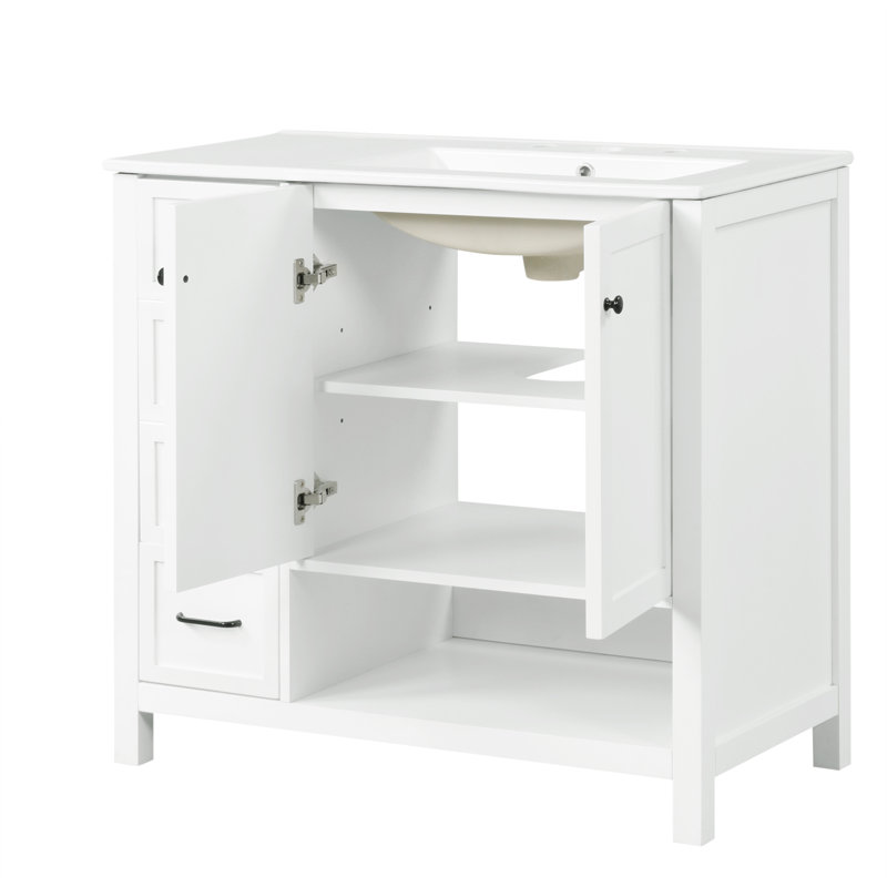 36" Bathroom Vanity with Sink Top, Bathroom Vanity Cabinet with Two Doors and Two Drawers, Solid Wood, Open shelf, MDF Boards, Two Packages