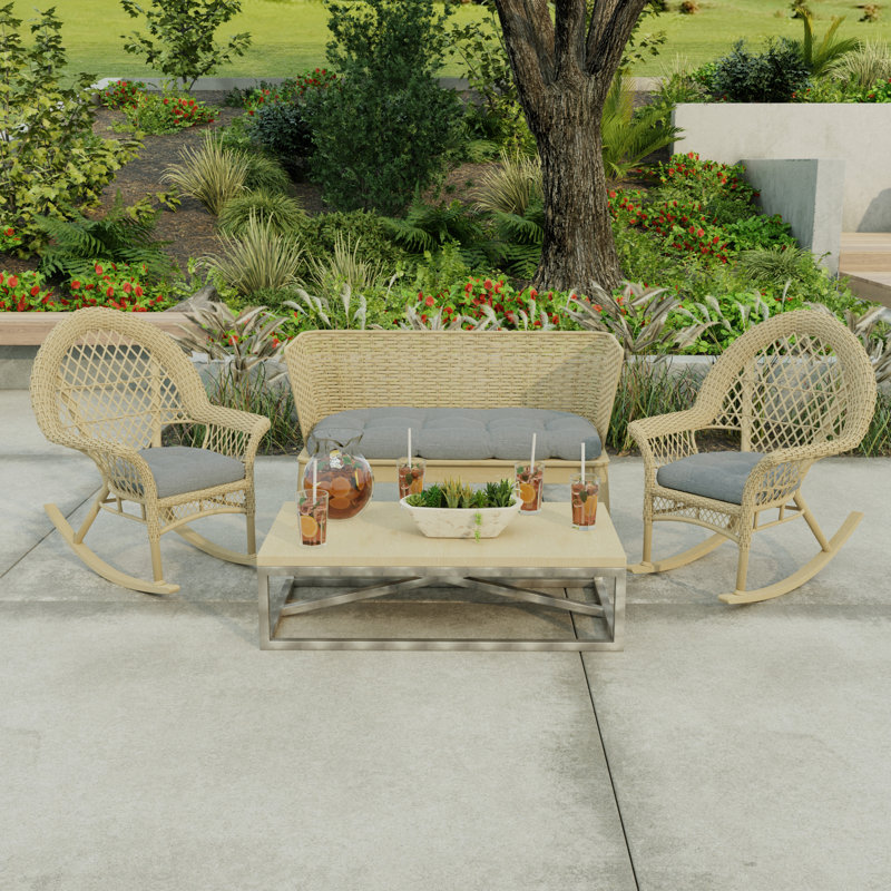 Outdoor Wicker Seat Cushion, Gray Polyester