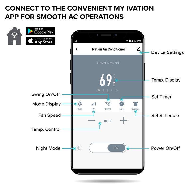 Ivation 13,000 BTU White Portable Air Conditioner with Wi-Fi