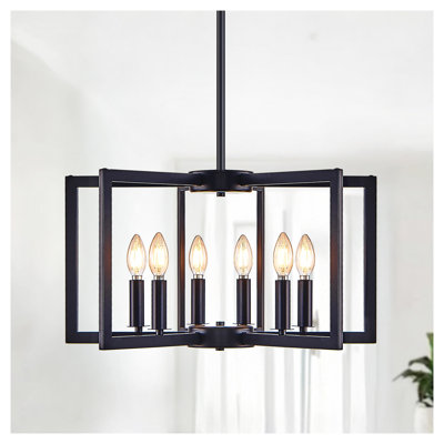 Lustre géométrique noir moderne à 6 lumières de 22 po - Luminaire suspendu industriel en métal pour le salon, la salle à manger ou la cuisine