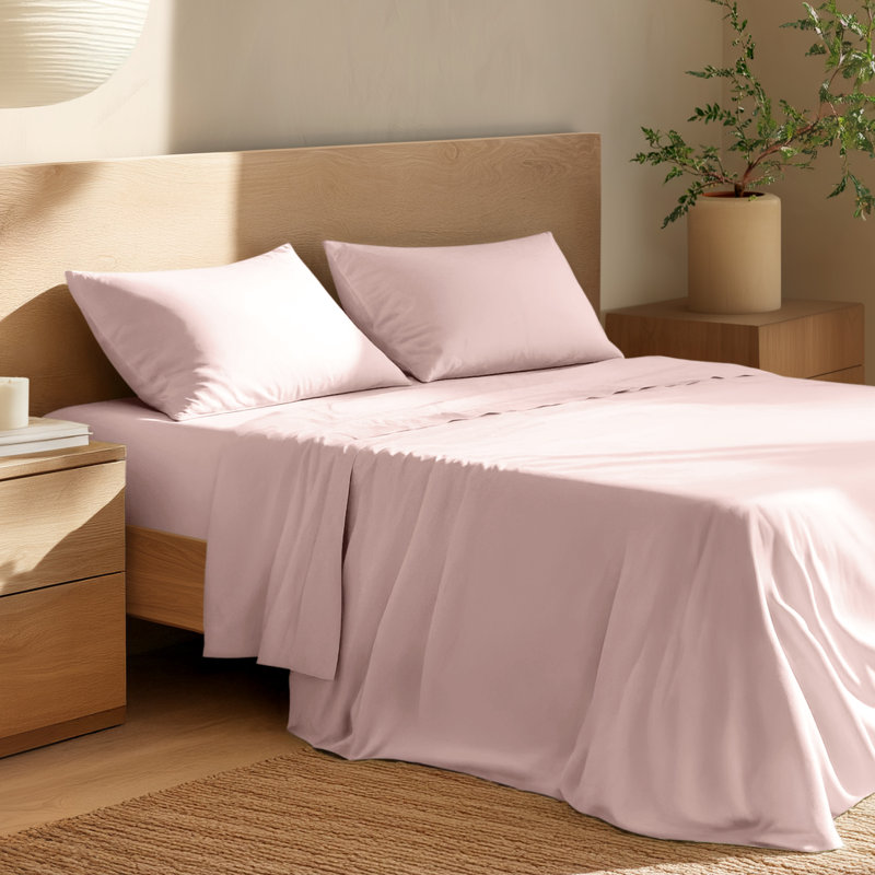 Ensemble de draps 100% coton percale, Ensemble de draps pour très grand lit avec 2 taie, Vieux rose