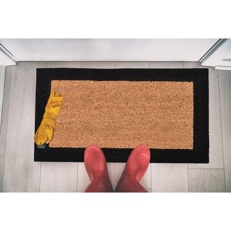 Tapis en fibre de coco couleur coco 24 x 13 Shelter, Naturel / bordures noires