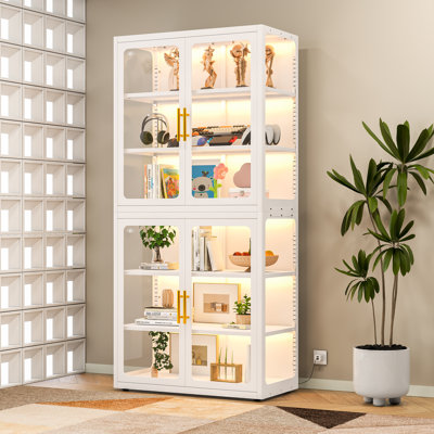 Metal Display Cabinet with Glass Doors and Shelves