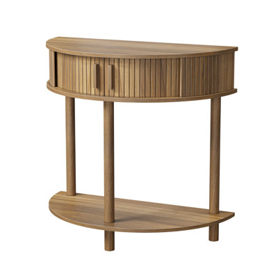 31.5-Inch Grooved Half-Moon Console Table, Farmhouse Sofa Table Behind Couch, Modern Entryway Table, Decorative Table For Living Room, Hallway, Entryway Or Foyer Narrow Entry, Walnut