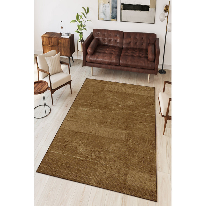 Eco-Friendly Polyester Area Rug, 5.2 x 7.5 ft | Antibacterial, Non-Slip PVC Dot Underside | Machine Washable, Digital Printed Design in Rich Brown | Durable, Soft Pile Height: 0.2 in | Perfect for Living Room & Bedroom