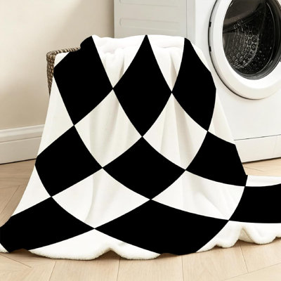 White Ultra Soft Flannel Fleece Throw Blanket,Black and Diamonds Single-Sided Print