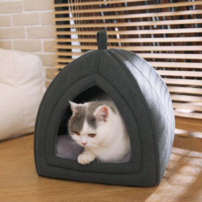Lit pliant pour chat, maison pliable 2 en 1 pour chats d'intérieur, avec coussin lavable et base antidérapante, petit 15 x 15 po