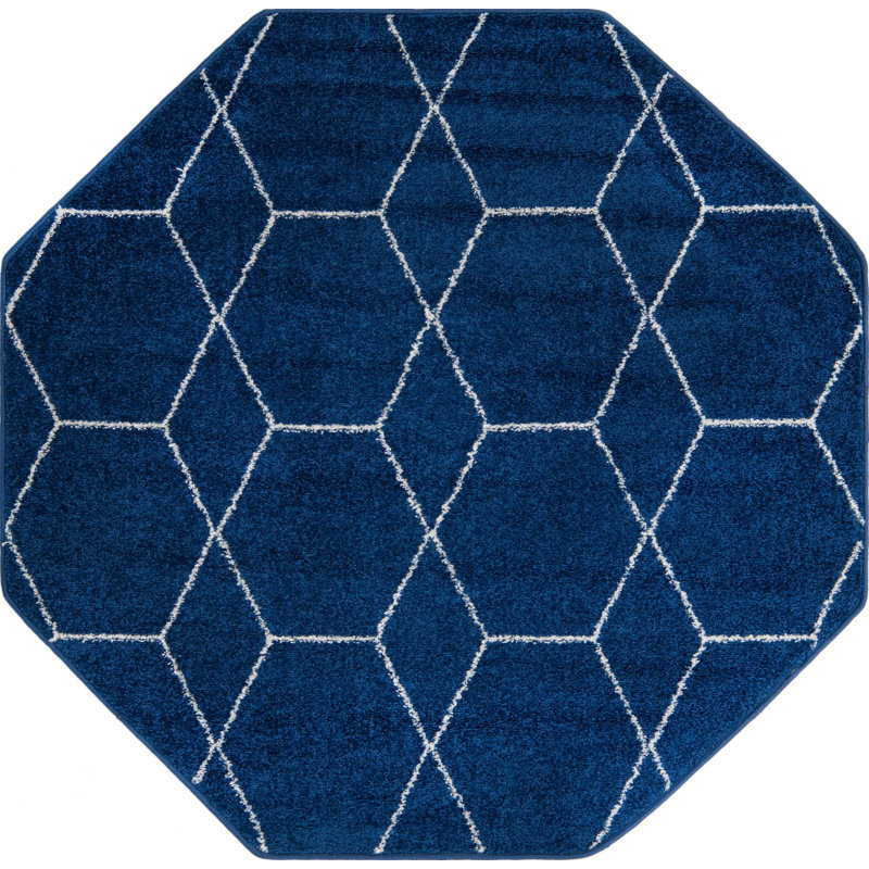 Tapis bleu marine à motif géométrique Debrodie, Octogone 5 pi 3 po