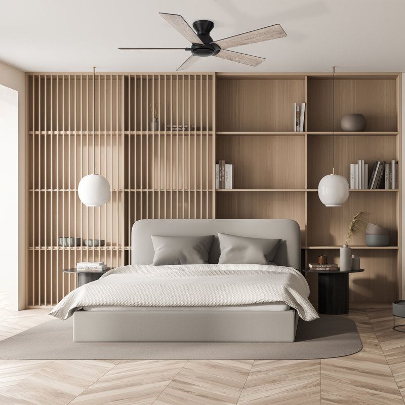 Ventilateur de plafond encastré de 52 po à courant continu avec télécommande, Gris / Chêne