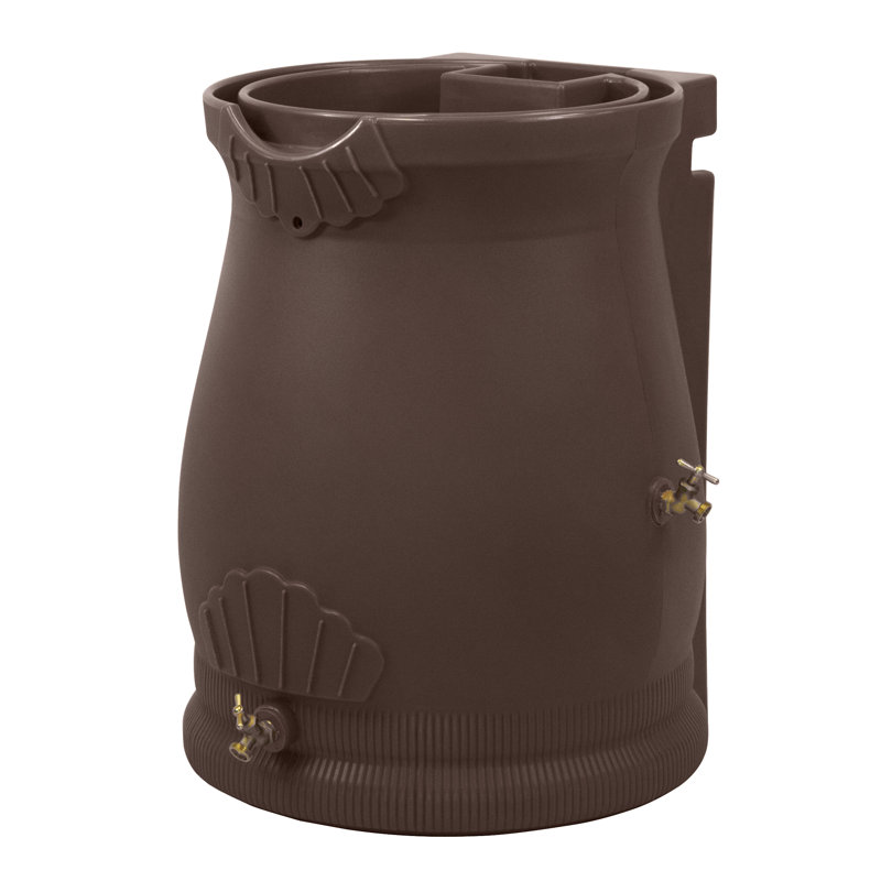 Good Ideas 50 Gallons Plastic Drainable Dual Overflow Planter Rain Barrel, Oak