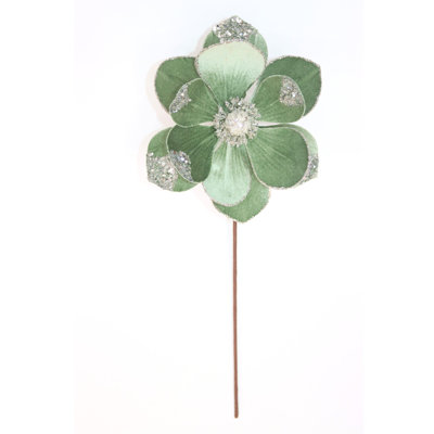 Velvet Pink Glitter Magnolia Flower Pick