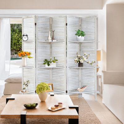 5.6Ft Tall Room Divider With Shelves Wooden Folding Privacy Screens by Gracie Oaks