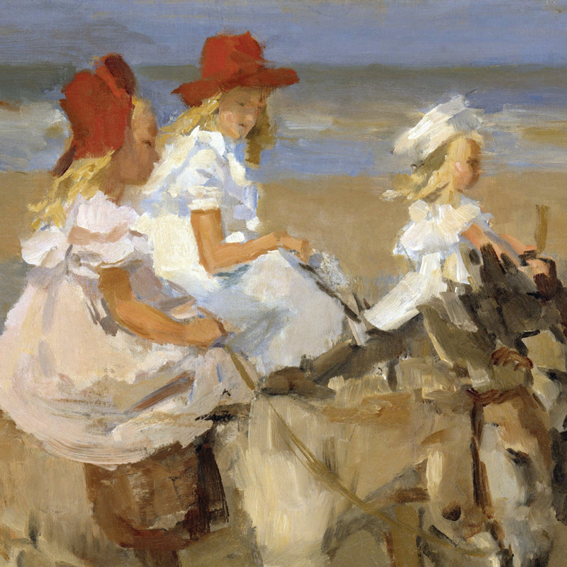 Golden Framed Canvas Painting of Donkey Rides on the Beach