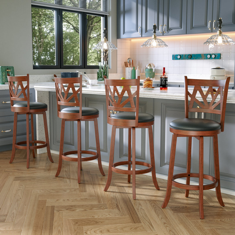 Tabouret pivotant rembourré avec structure en bois massif, Brun, Tabouret de bar (siège d'une hauteur de 29 po)