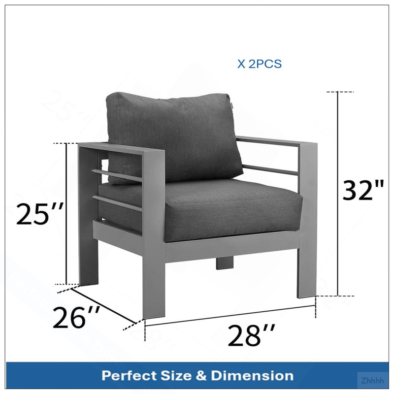 Ensemble de conversation moderne en aluminium 4 pièces pour patio, canapé 4 places avec coussins épais gris foncé et structure grise et table basse