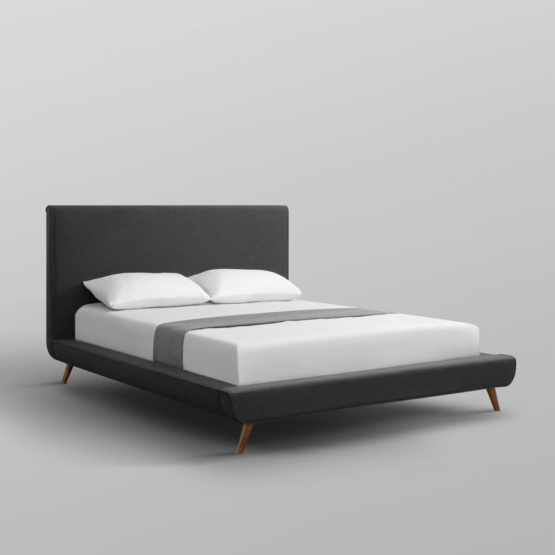 Clodean Linen Upholstered Platform Bed, Charcoal, Queen
