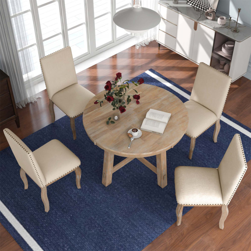 Zaena 4 - Person Extendable Dining Set, Natural Wood Wash, Natural Wood Wash, Beige Duplicate