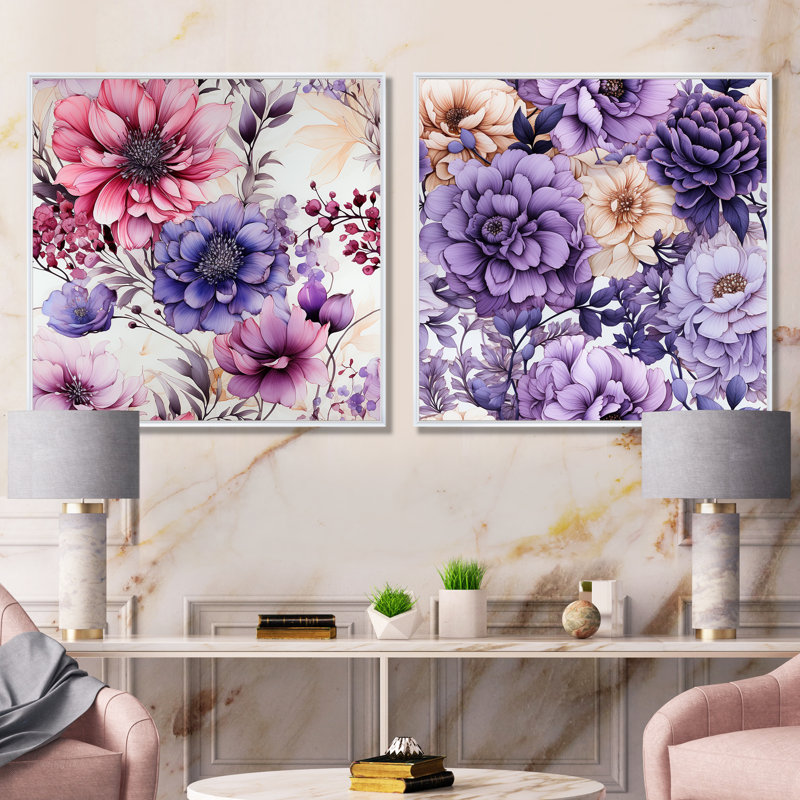 Filion - ensemble de 2 reproductions d'art sur toile florales, Cadre blanc, H 30 po x l 61 po x P 1 po