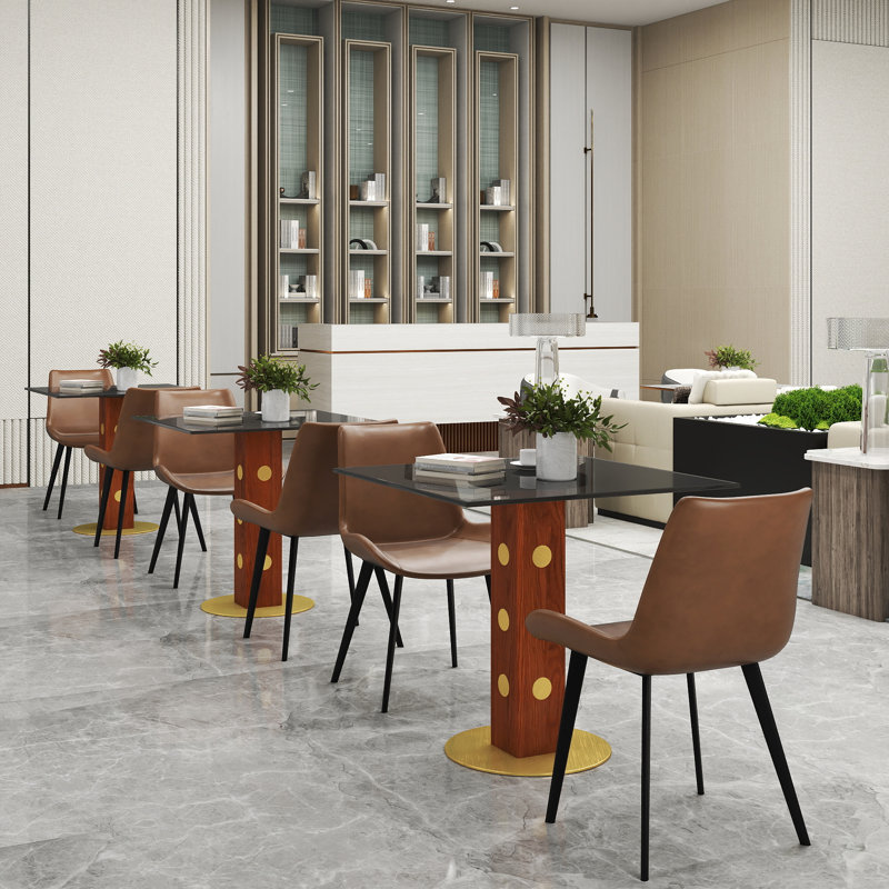 Modern Square Glass Small Conference Table With Solid Wood Base