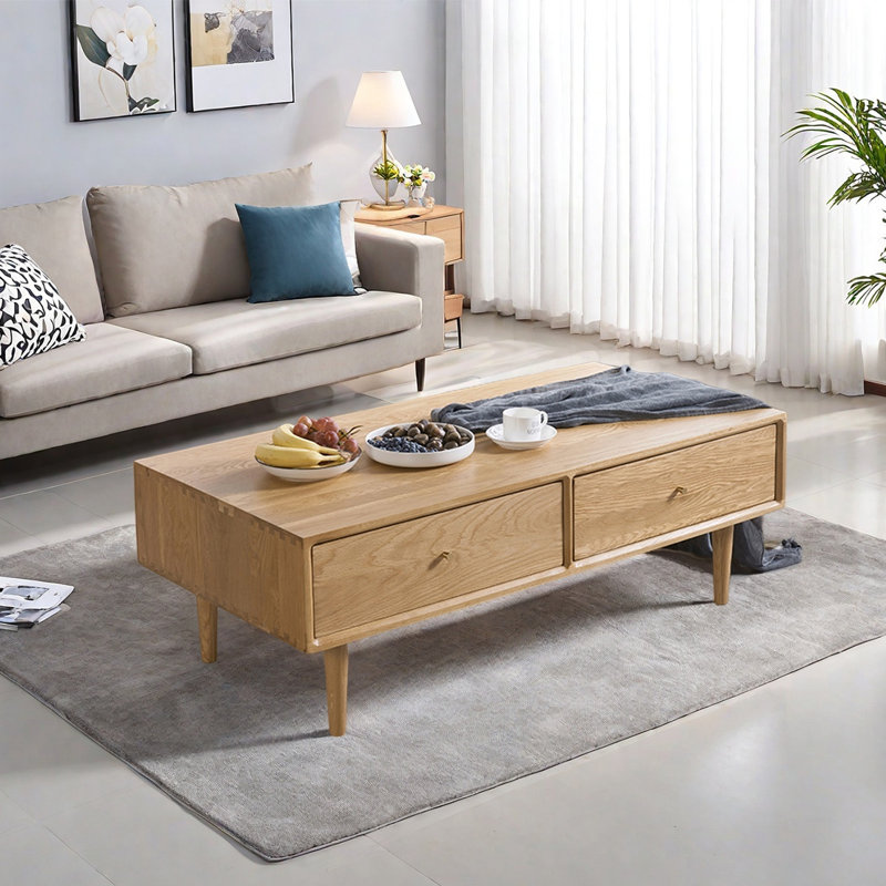 Simple rectangular solid wood coffee table, 17.7" H x 51.2" L x 23.6" W