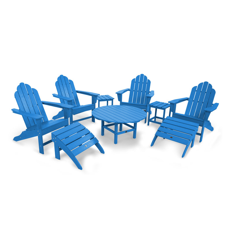 POLYWOOD Long Island Adirondack 9-Piece Conversation Group, Pacific Blue