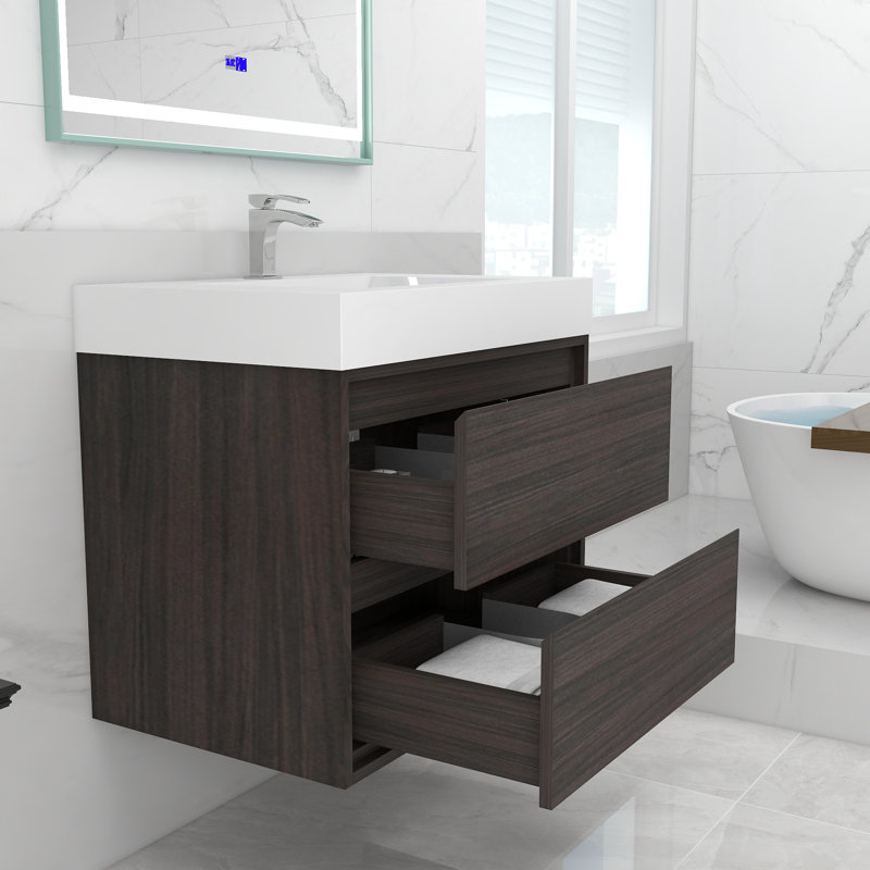 30'' Single Bathroom Vanity with Acrylic Top, Gray Oak