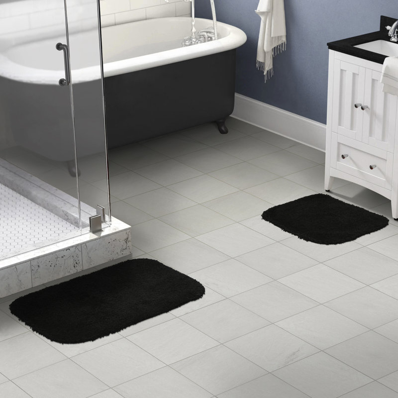 Treie Billie-Mae 2 Piece Nylon Bath Rug Set with Non-Slip Backing, Noir