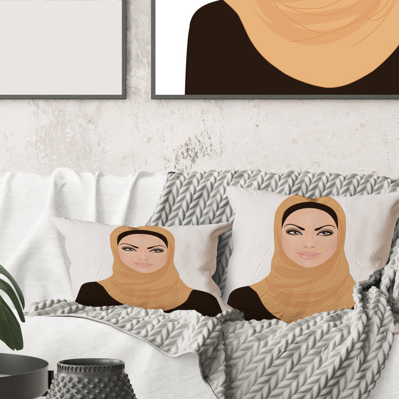Rectangle, Portrait d'une femme Musulmane en hijab traditionnel - Coussin décoratif imprimé moderne