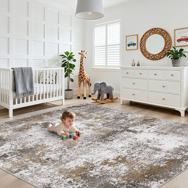 Modern Abstract Rug – Washable, Non-Slip for Hallways, Kitchen, Bathroom, Laundry Room, Rectangle 9' x 12'