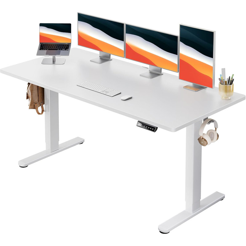 Electric Standing Desk, Adjustable Height Computer Desk, White, 46.5" H x 59.1" W x 23.6" D