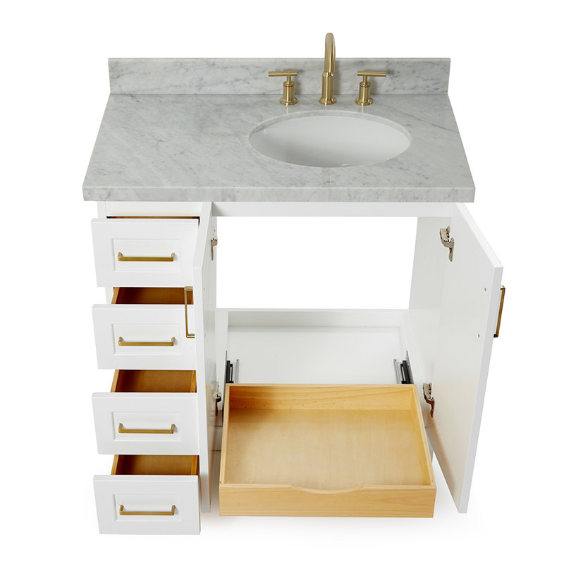 ARIEL TAYLOR 37 IN LEFT OFFSET RECTANGLE SINK VANITY, White, Right , Oval