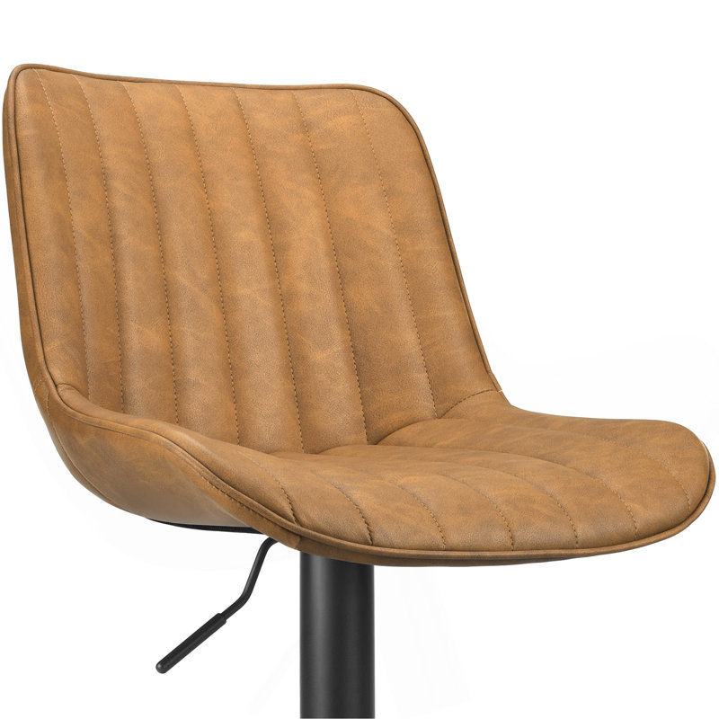 Ensemble de 2 tabourets de bar, tabourets de bar pivotants réglables, tabourets de hauteur de bar avec support pour le dos, chaises de bar à hauteur de comptoir en similicuir pour îlot de cuisine rustique