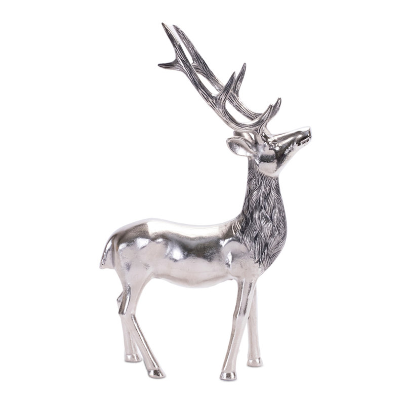 Statue de cerf en aluminium gravé, H 17,5 po x l 4,5 po x P 10,5 po
