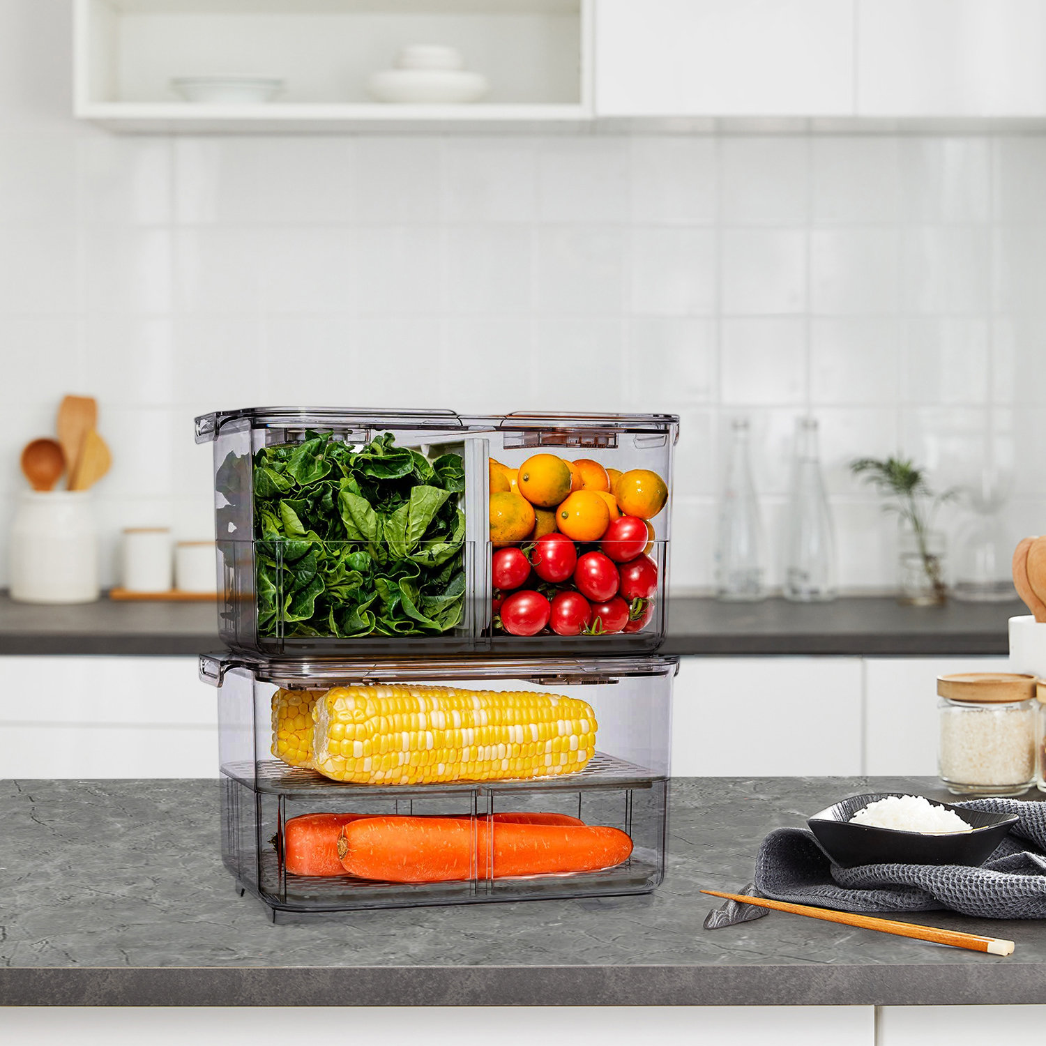 Stackable refrigerator 4-piece Fresh Produce Keeper Set