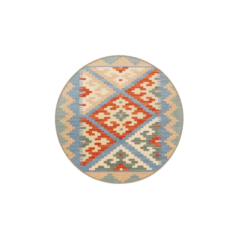 Tapis tissé traditionnel lavable à la machine en croix bleu clair, Sous-tapis rectangulaire de 3 pi 3 po x 4 pi 11 po