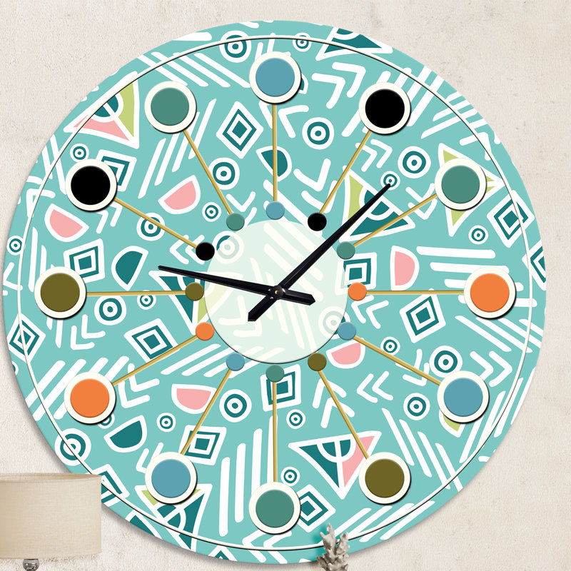 Horloge murale pastel à motif tribal rétro - Mid-Century, Moyenne