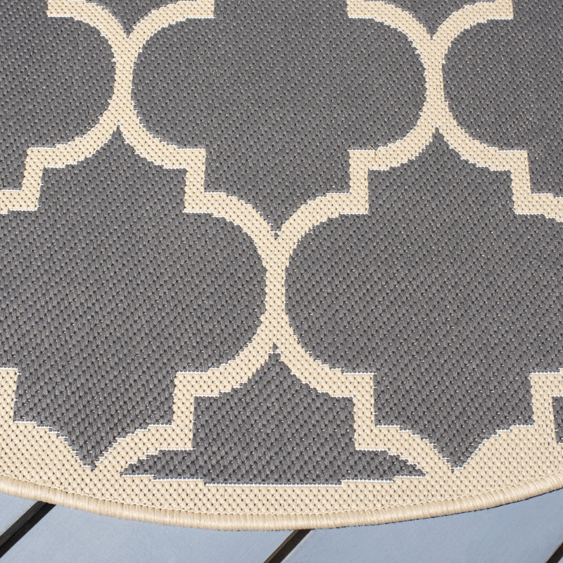 Arneshia Power Loom Geometric Gray/Beige Indoor/Outdoor Area Rug, Round 4'
