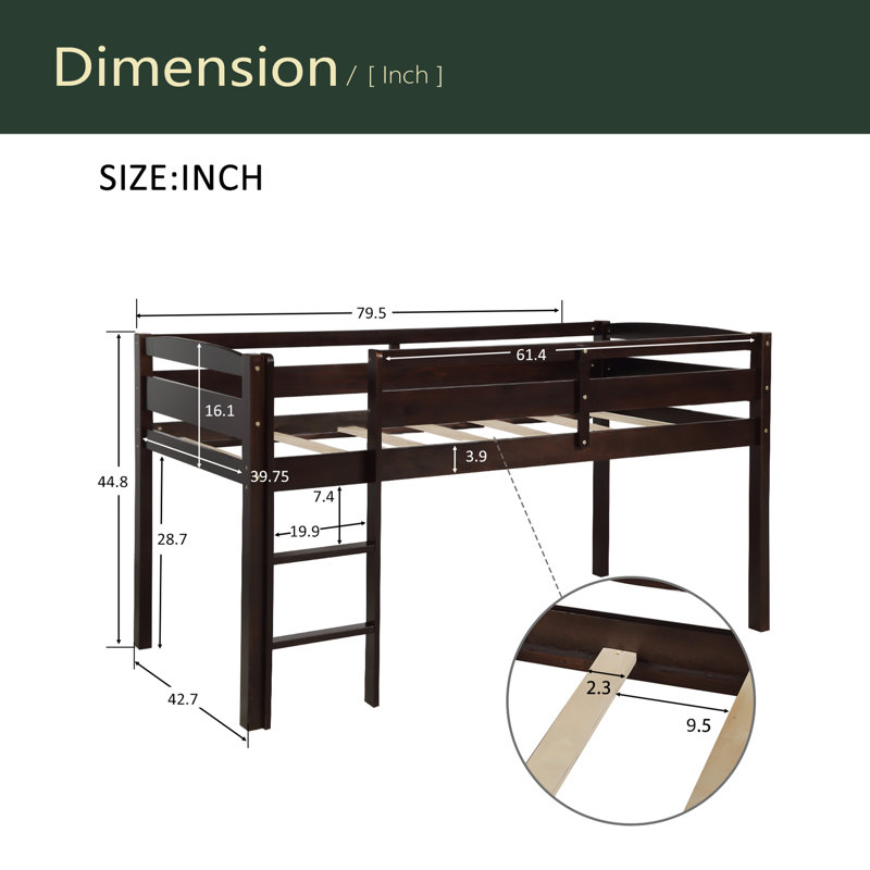 Twin Wood Loft Bed Low Loft Beds With Ladder,Twin, Espresso