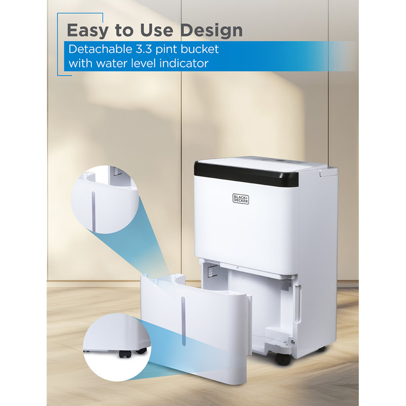 Black+decker 1000 Sq. Ft. Dehumidifier For Home, Bedroom And Basement, Up To 9 Pints Per Day, White