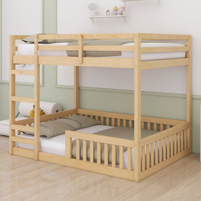 Full Over Full Bunk Bed, Wood Floor Bunk Beds With Ladder And Guardrails