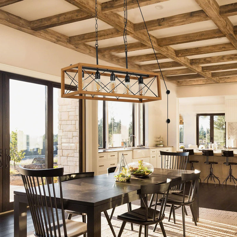 Wooden Linear Rectangular Pendant Light