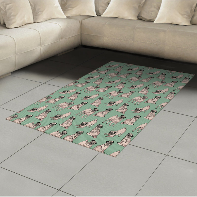 Tapis décoratif à longs fils en fibre de polyester à haute densité Pug, Rectangle— 4 pi x 5 pi 8 po